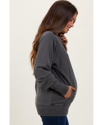 Maternity Black Vintage Wash French Terry Maternity Pullover