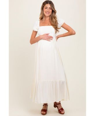 Ivory Ruffle Detail Square Neck Maternity Maxi Dress