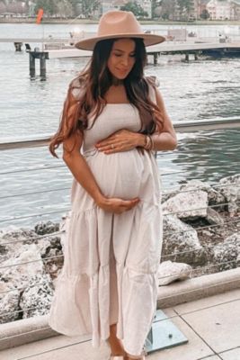 Maternity Rust Bow Strap Tiered Midi Dress