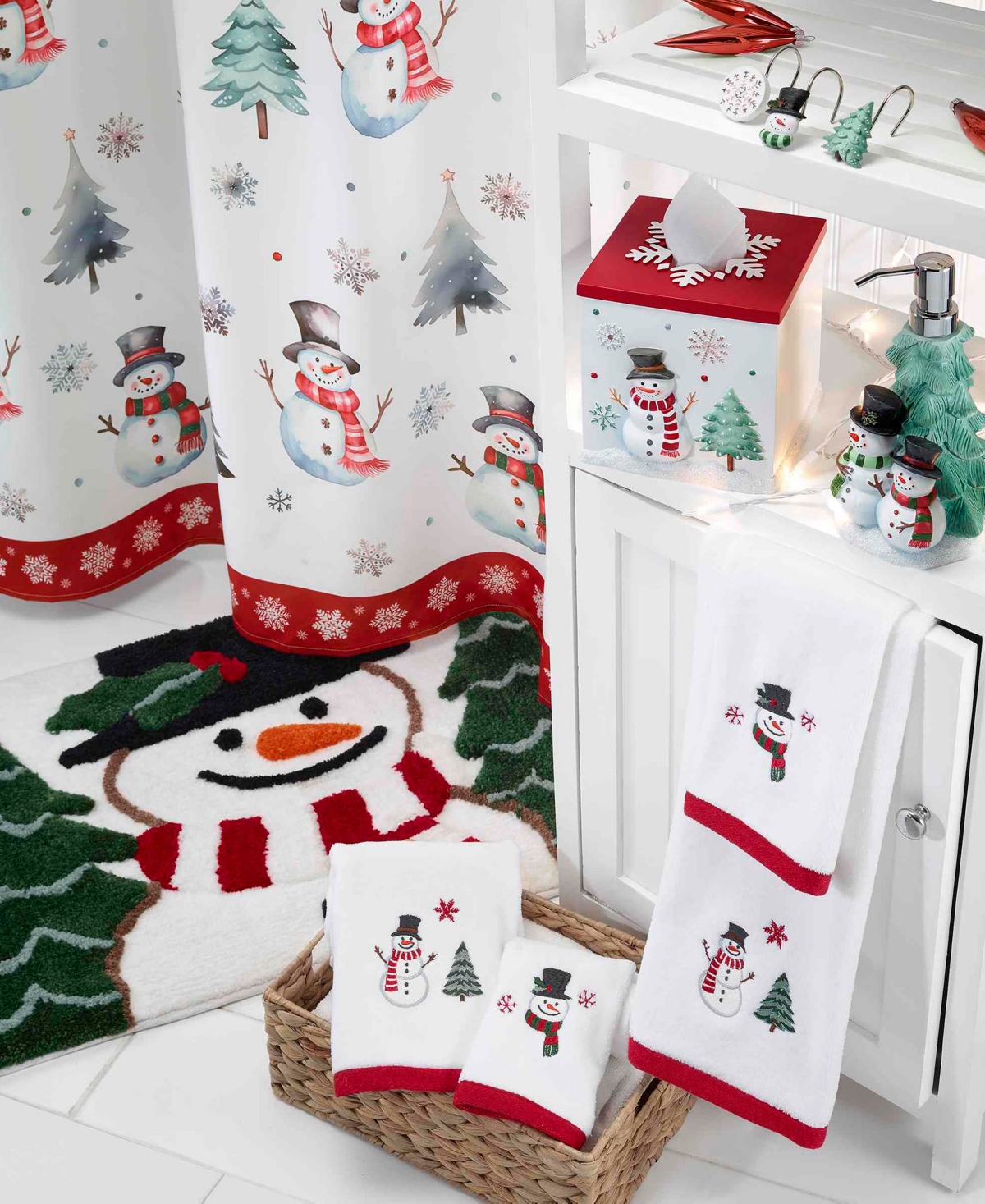 Avanti Winter Snowman Shower Curtain And 12-pc. Shower Curtain Hooks Set In White