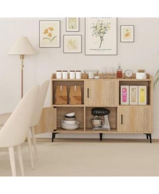 Sideboard Storage Cabinet Bookcase with 3 Doors and Open Compartments