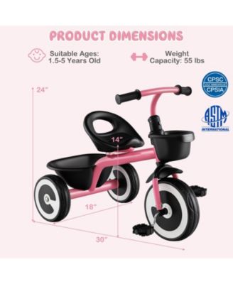 Toddler Tricycle with Adjustable Seat and Storage Baskets for 1.5-5 Years Old