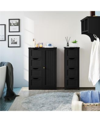 Wooden Bathroom Cabinet 32.5-Inch Height with 4 Drawers and Cupboard