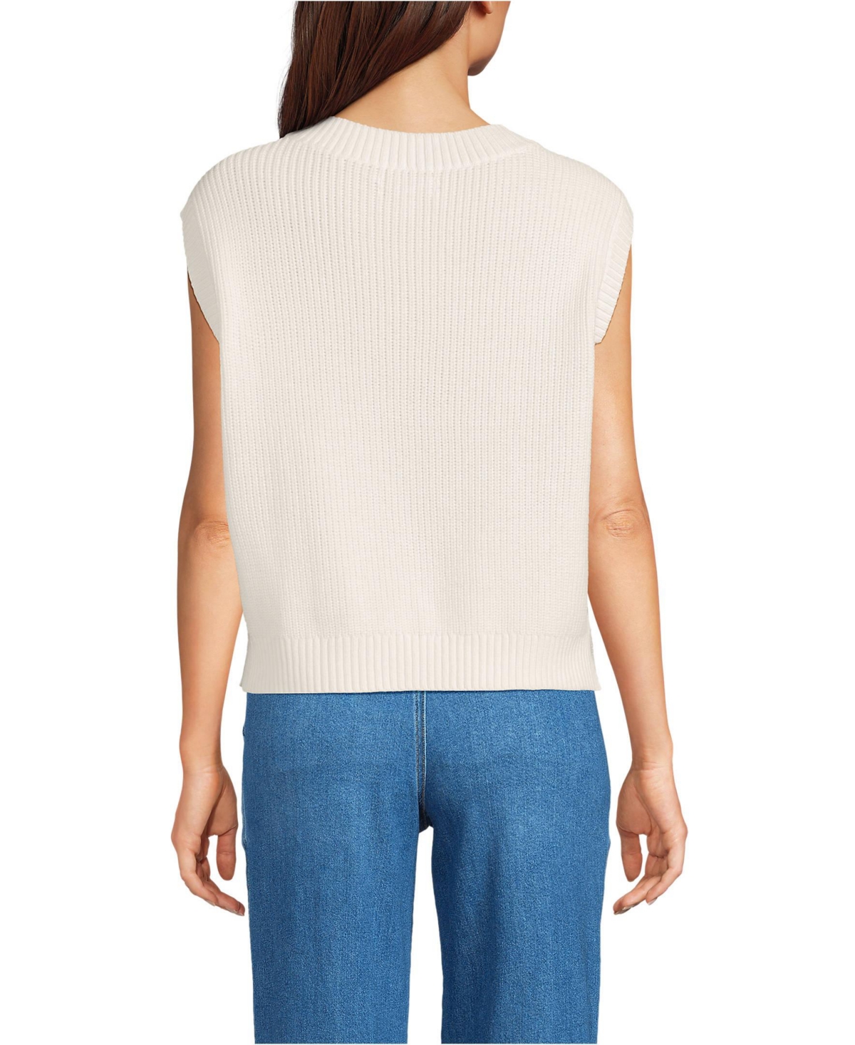 Lands' End Women's Drifter Modern Cable V Neck Vest Sweater