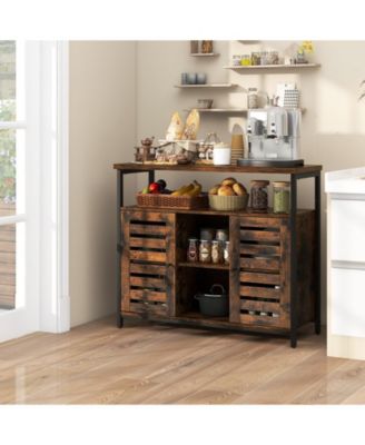 Buffet Cabinet Industrial Sideboard Storage Cabinet with Slatted Door and 3 Adjustable Shelves