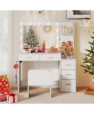 Makeup Table and Stool Set with Hair Dryer Stand