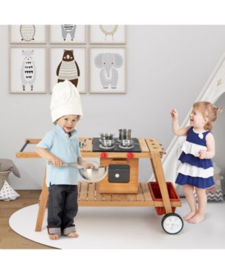 Kid's Play Trolley Outdoor Wooden Kids Play Cart with Sun Umbrella for Toddlers 3+