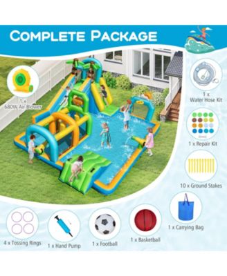 Inflatable Water Slide w/Splash Pool Climbing Wall Football Goal 680W Blower