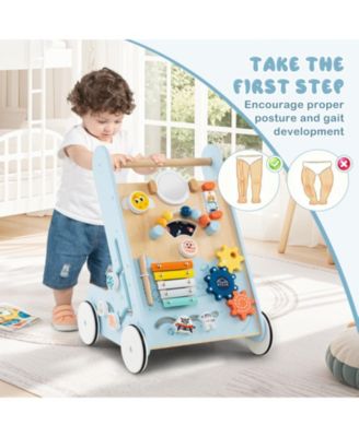 Wooden Baby Walker Push & Pull Learning Activity Center w/ Wheels Push Toy