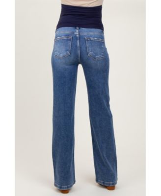 Maternity Navy Blue Lightly Distressed Straight Leg Jeans