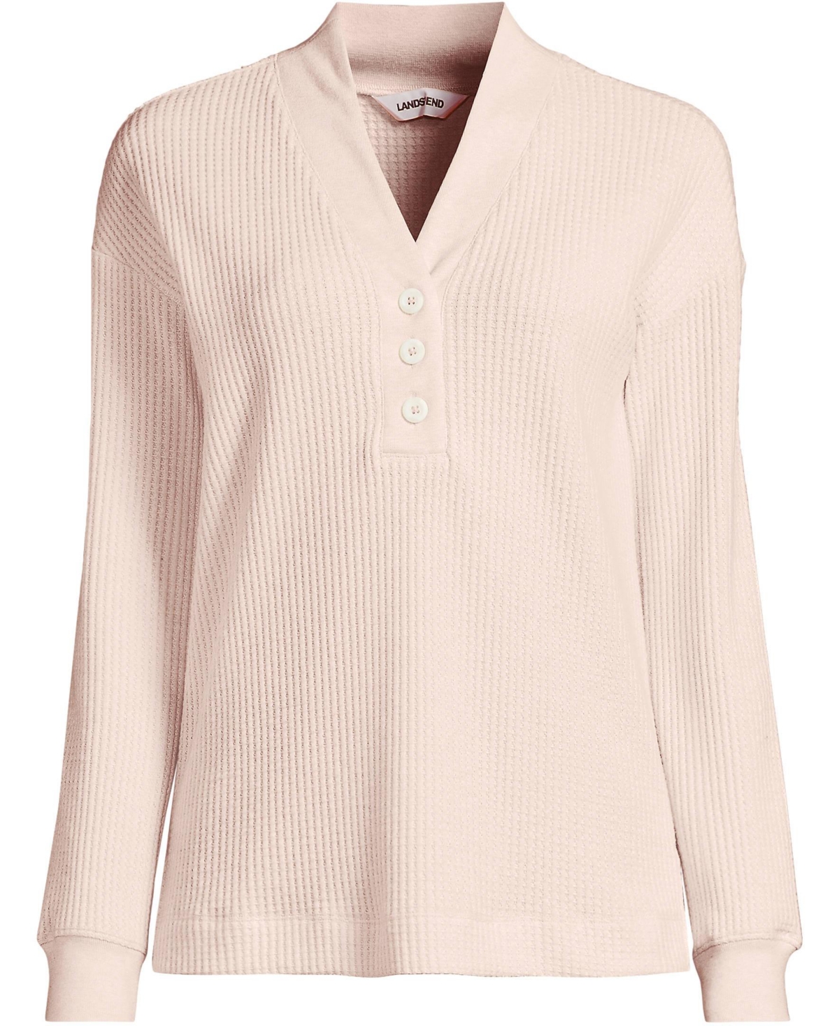 Lands' End Women's Long Sleeve Waffle Shawl Collar Henley