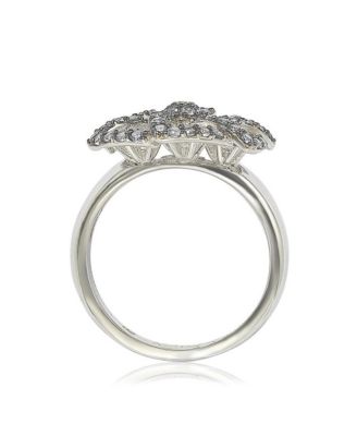 Suzy Levian Sterling Silver Sapphire & Created White Sapphire Flower Ring