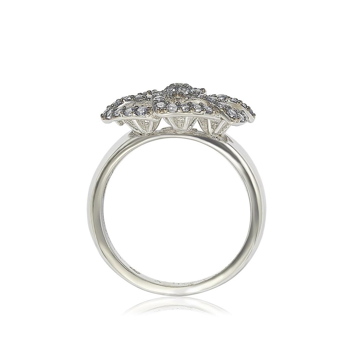 Suzy Levian Sterling Silver Sapphire & Created White Sapphire Flower Ring