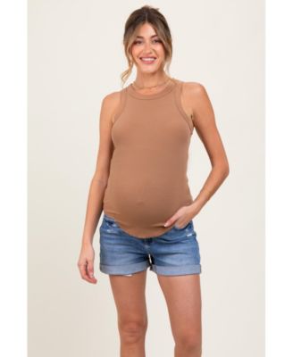 Maternity Navy Distressed Rolled Cuff Jean Shorts