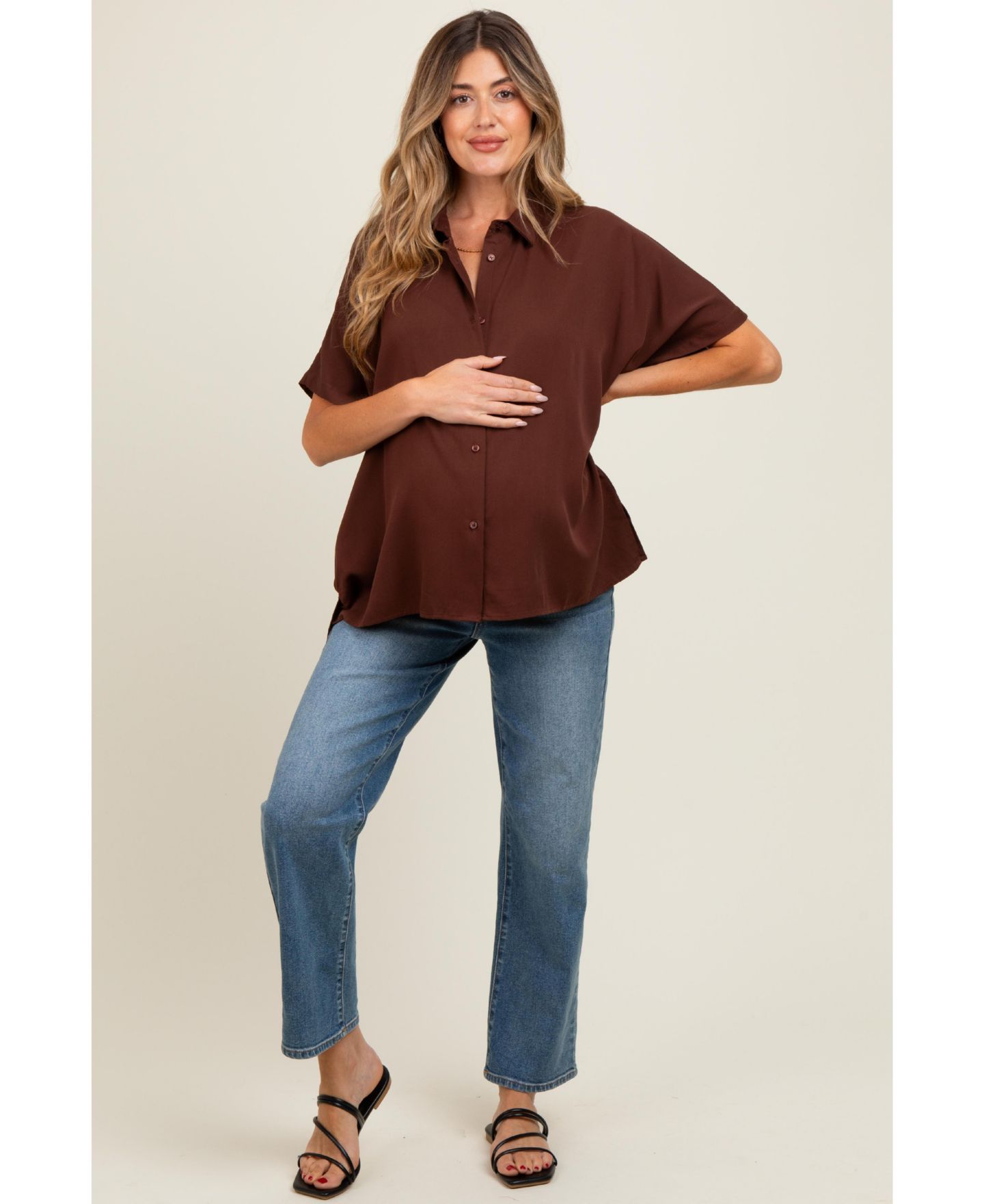 Женская блузка Pinkblush Taupe Dolman Sleeve Button Down Blouse, цвет: Коричневый — фото 4