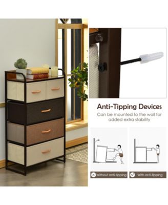 4-Tier Organizer Tower Steel Frame Wooden Top Storage with 5-Drawer Dresser