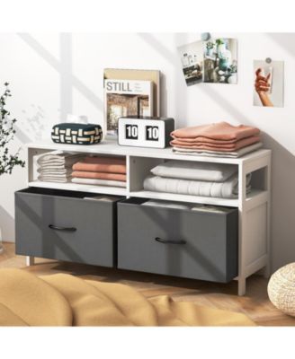 Fabric Chest of Drawers with 2 Drawers and 2 Open Shelves