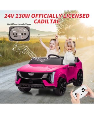 2 Seater Ride on Truck, 24V Licensed Cadillac Kids Car Electric Vehicles w/Remote Control, 3 Speeds, LED Lights