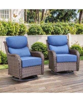 Crescent Outdoor 2-Person Wicker Glider Patio Swivel Chairs with Olefin 6 in. Thick Cushions