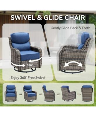 Crescent Outdoor 2-Person Wicker Glider Patio Swivel Chairs with Olefin 6 in. Thick Cushions