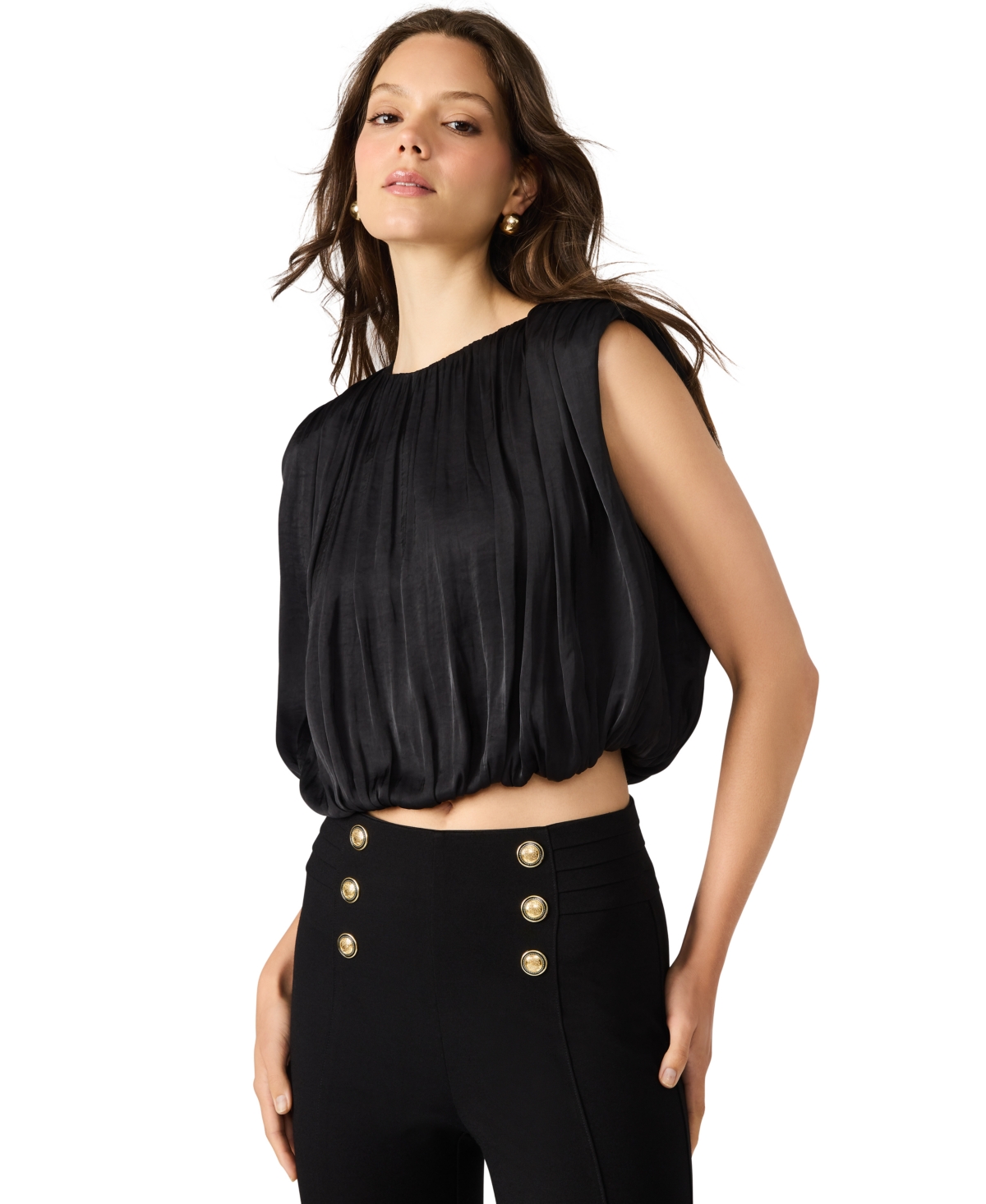 Steve Madden Women's Cherra Crewneck Bubble Hem Top