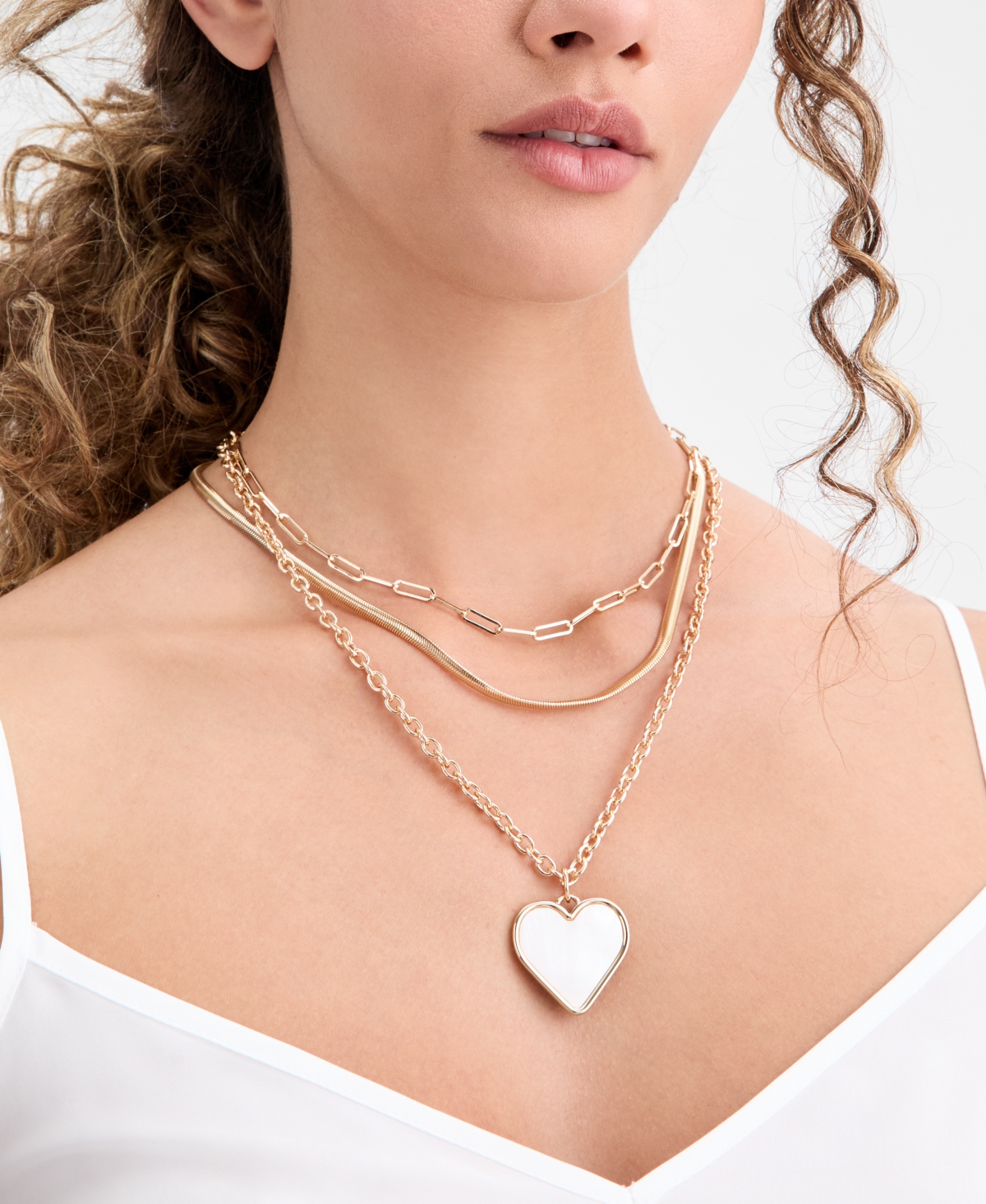 I.n.c. International Concepts Mother-of-Pearl Heart Layered Pendant Necklace, 16" + 3" extender, Macy's Exclusive