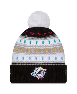New Era - Women's Black Miami Dolphins 2025 NFL Crucial Catch Cuffed Knit with Pom Hat