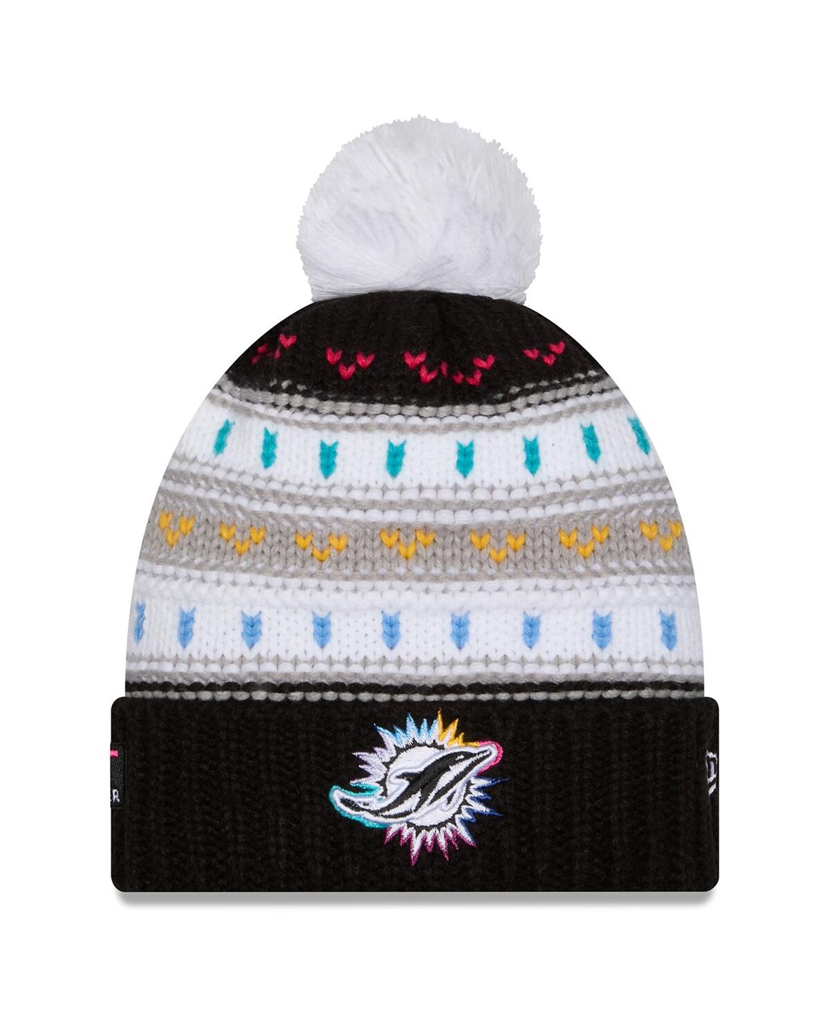 New Era Women's Black Miami Dolphins 2025 Nfl Crucial Catch Cuffed Knit with Pom Hat
