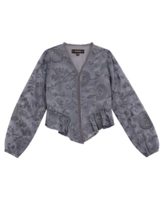 GUESS - Girls 7-16 Floral Embroidered Long-Sleeve Blouse