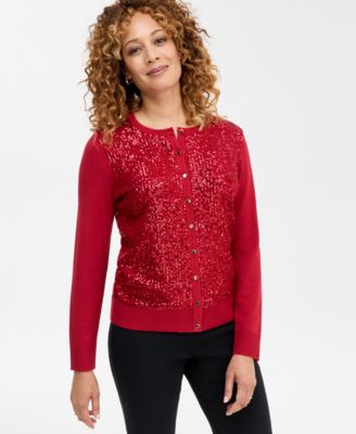 JM Collection - Women's Sequin-Front Party Cardigan