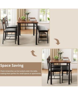 Dining Table Set for 4 with Upholstered Bench and 2 Chairs, Brown