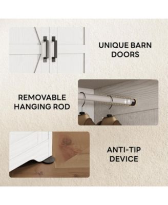 Wooden Wardrobe with Mirror, 2 Doors, Drawer, and Shelves, White