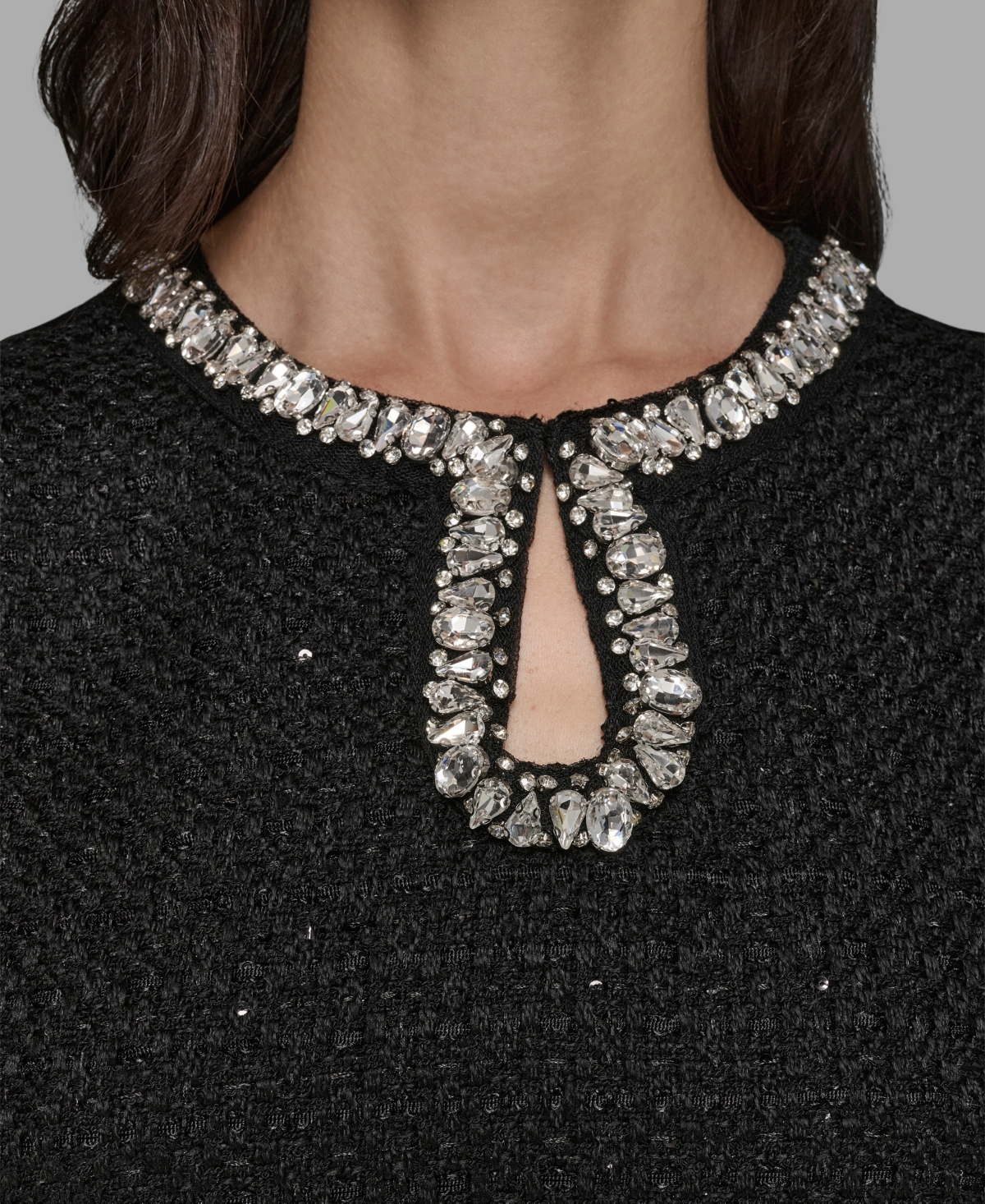 Karl Lagerfeld Paris Women's Novelty Embellished Neck Top