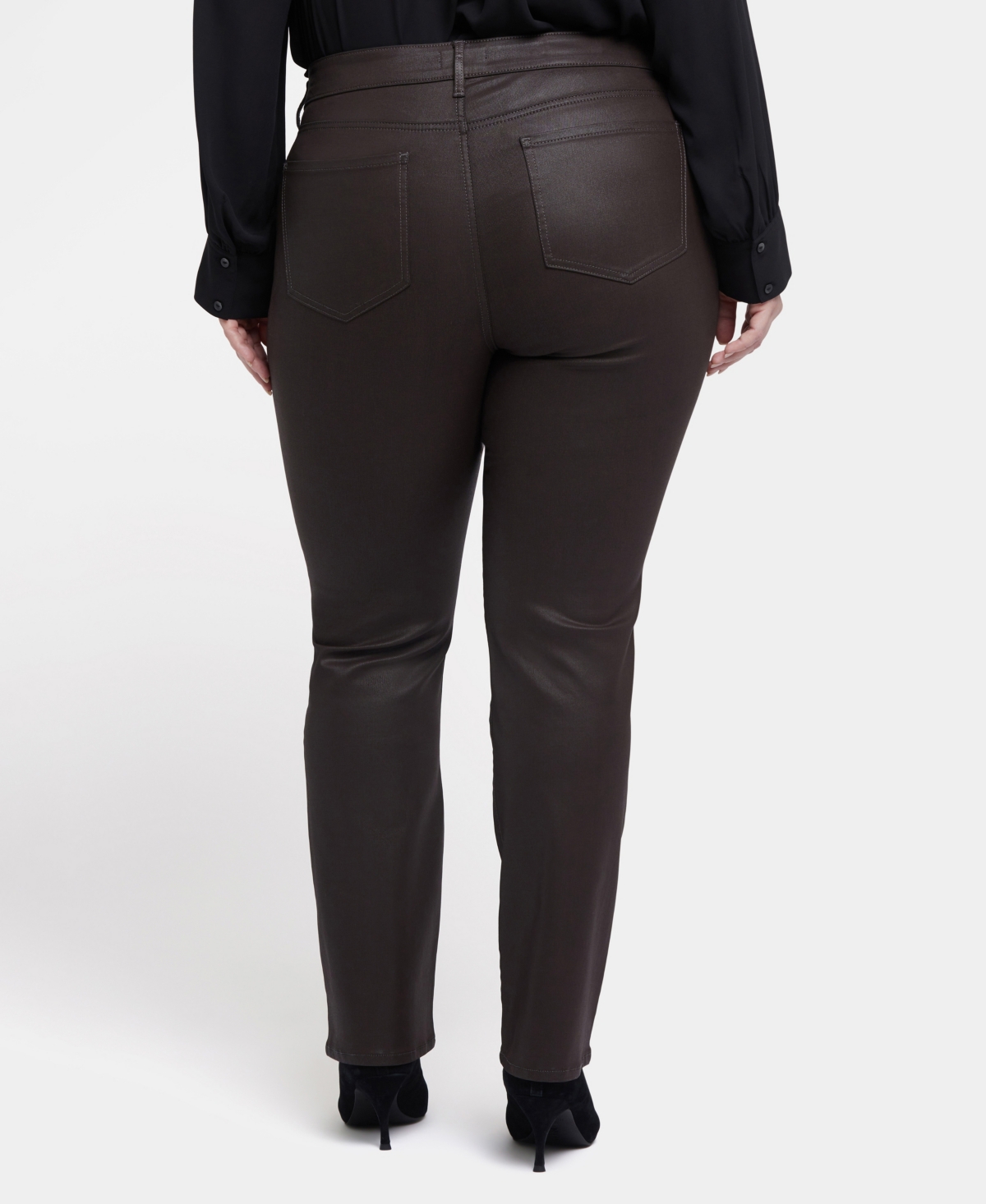 Nydj Plus Size Coated Marilyn Straight Leg Jeans In Black