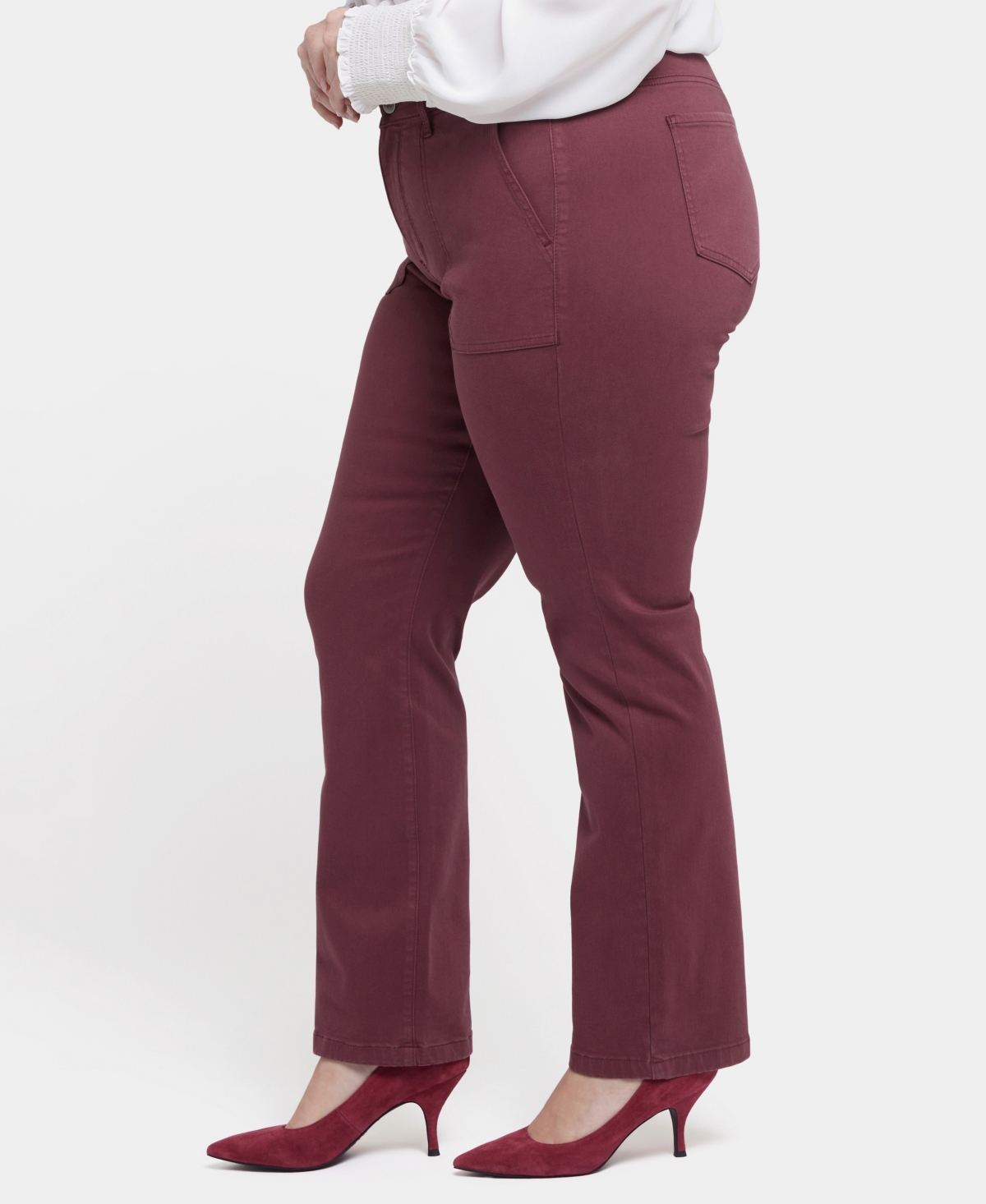 Nydj Plus Size Marilyn Straight Leg Denim Jeans With Utility Pockets In Burgundy