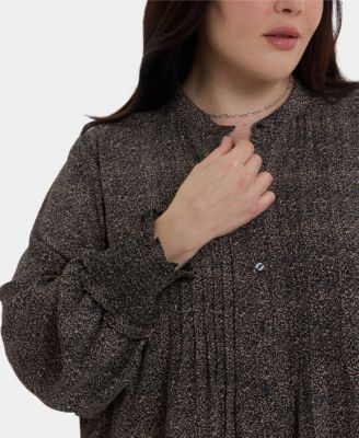 Plus Size Pleated Peasant Long Sleeve Top