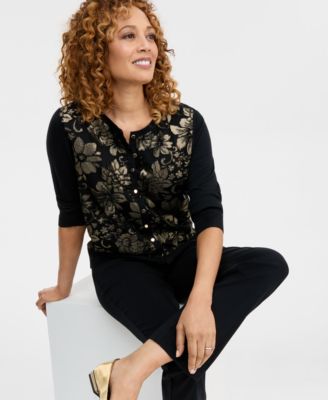 Women's Metallic Jacquard-Front Party Cardigan, Macy's Exclusive