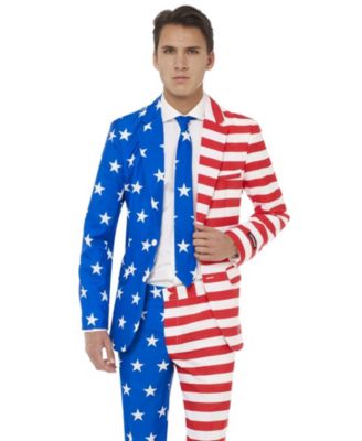 Men’s USA Suit - American Flag Outfit Slim Fit - Blue - Red - White