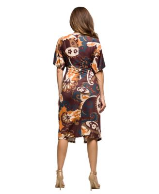 Women's Short Sleeve Knot Front Midi Dress