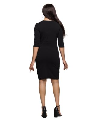 Women's Solid Color V Neck Faux Wrap Dress