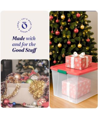 64 Qt Secure Latch Clear Plastic Storage Container Bin w/ Red Lid, 2 Pack