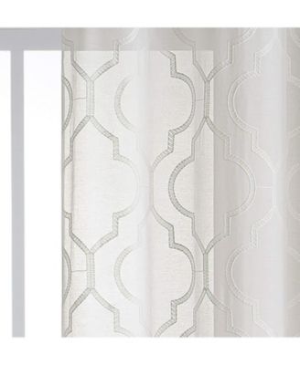 2 Piece Charlotte Clover Trellis Grommet Top Sheer Voile Window Curtain Panels - 38 in. W x 96 in. L, Blue