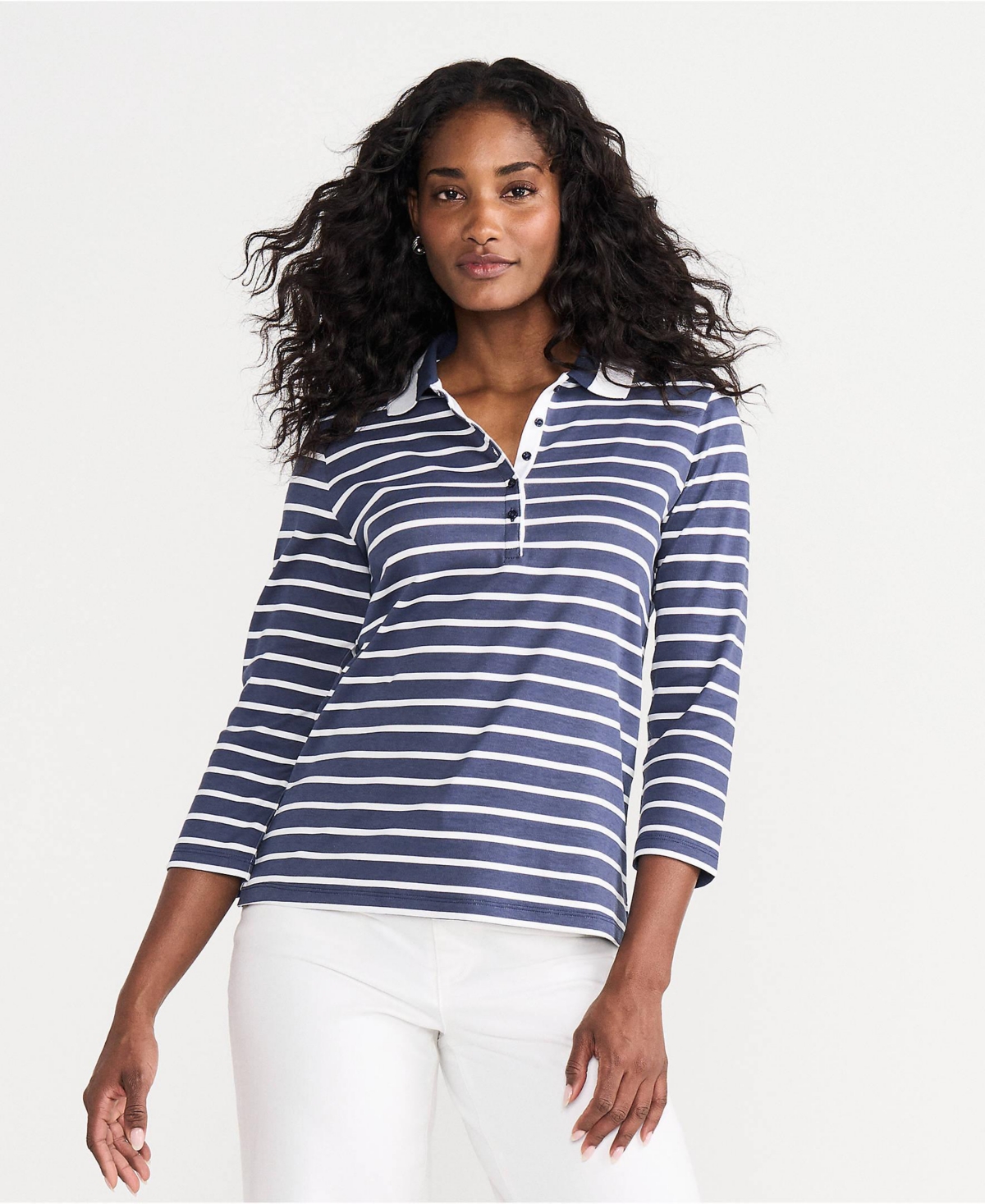 Lands' End Women's Petite 3/4 Sleeve Supima Cotton Polo Shirt