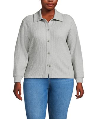 Plus Size Long Sleeve Waffle Collared Shacket