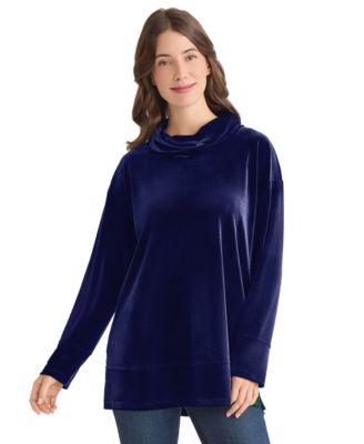 Jones New York - Women's Cowl Neck Velour Side Slit Sweater