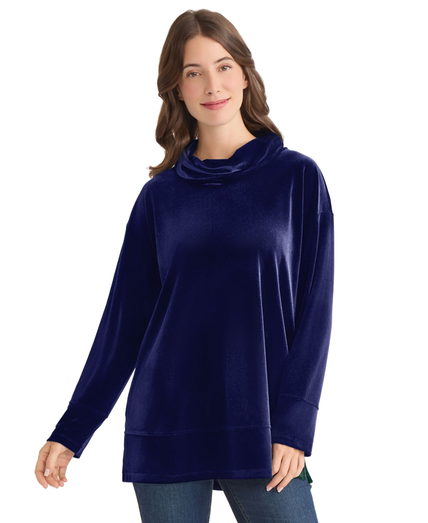 Women's Cowl Neck Velour Side Slit Sweater