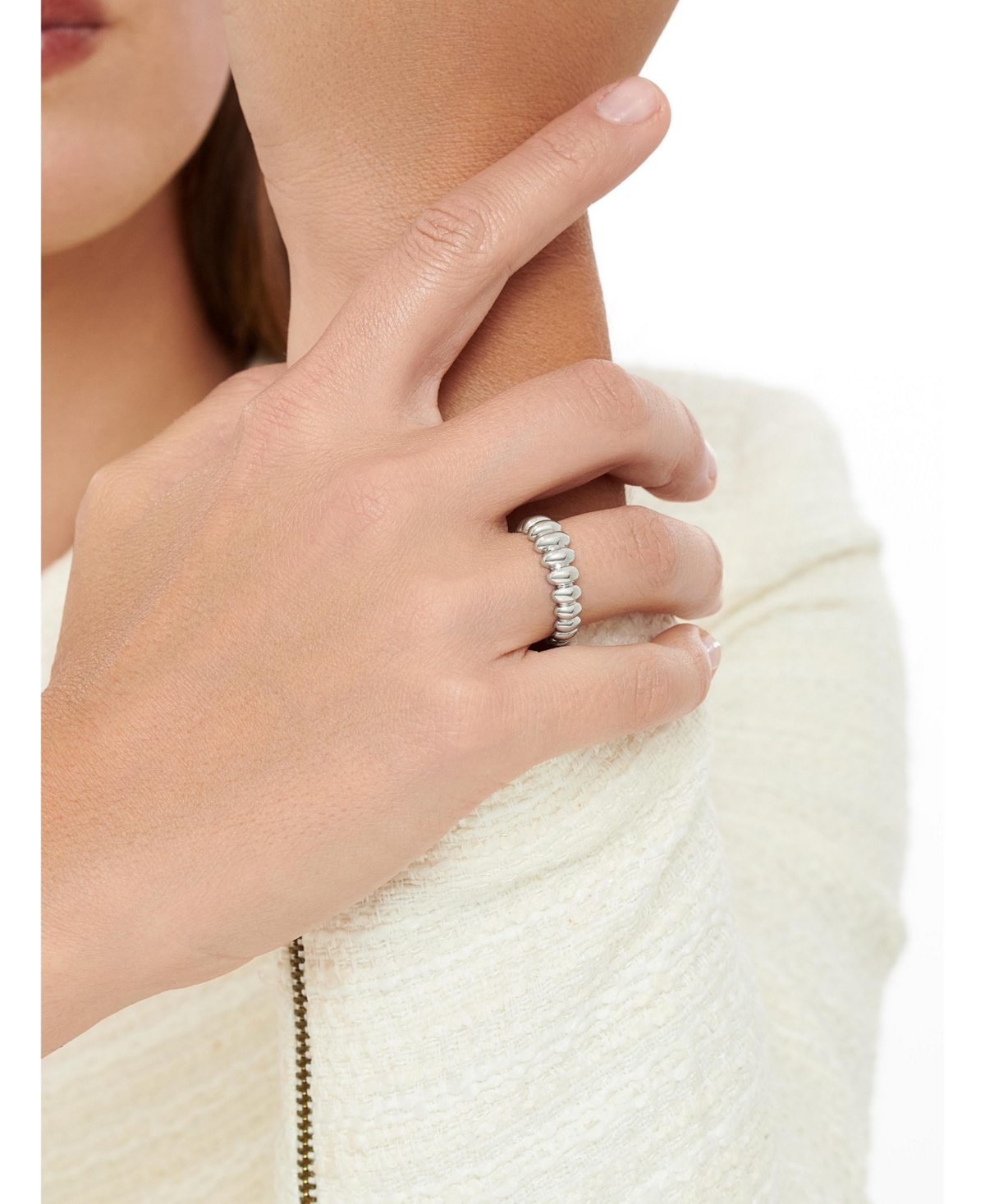 Devata Puffy Ribbed Ring in Rhodium Plated Sterling Silver