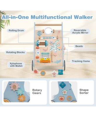 Wooden Baby Walker Sit to Stand Walker w/ Wheels Push & Pull Learning Activity Center