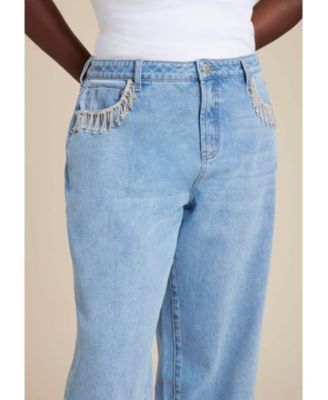 Women's Plus Size Relaxed Jean With Rhinestone Trim Pocket