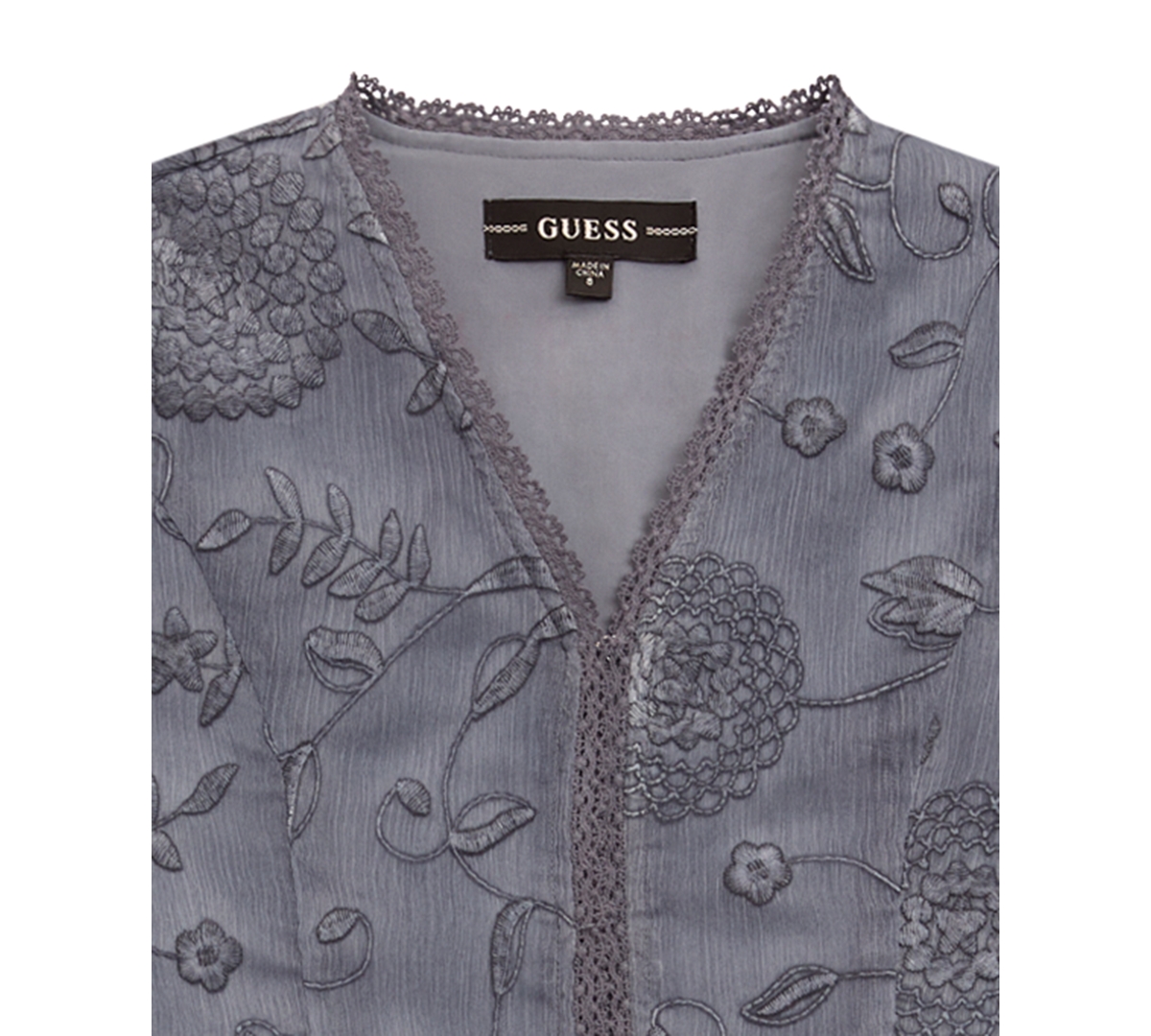 Guess Girls 7-16 Floral Embroidered Long Sleeve Blouse In Gray